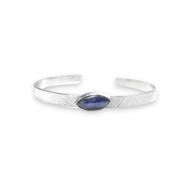 Sterling silver and 14 x 7mm Labradorite Bangle with leaf band